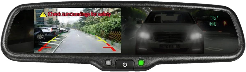 BOYO VISION BOYO VTM43TC - Replacement Rear-View Mirror with 4.3" TFT-LCD Backup Camera Monitor, Auto-Dimming and Temperature/Compass Display,VTM43TCA Standard Packaging