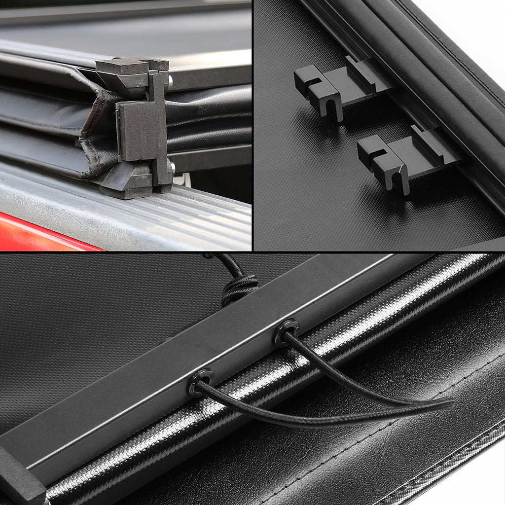 DNA Motoring TTC-TRISOFT-091 For 2019 to 2021 Ford Ranger 6Ft Short Bed Adjustable Matte Black Aluminum Frame Vinly Tri -Fold Soft Top Trunk Tonneau Cover 20