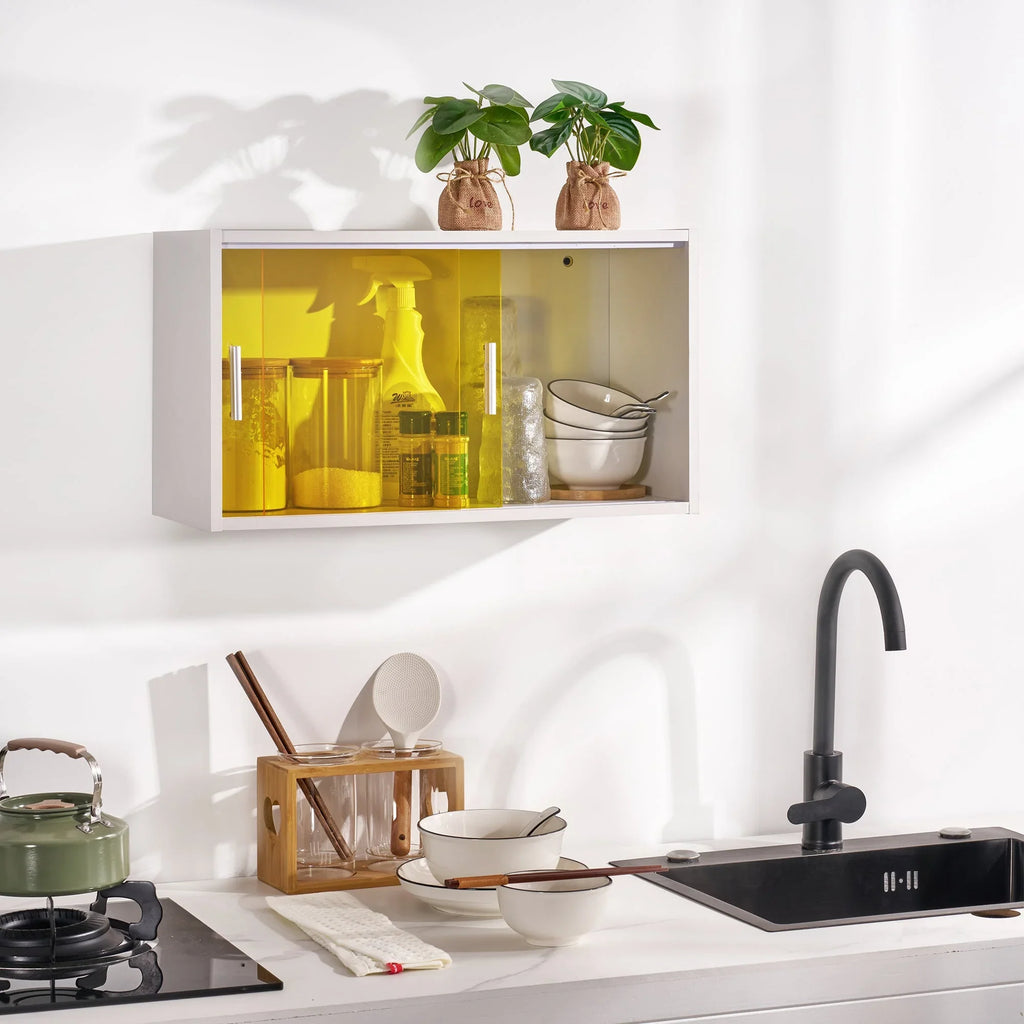 Stylish VECELO Bathroom Cabinet Wall Mounted, Multipurpose Storage Cabinet with Acrylic Sliding Doors for Bathroom Kitchen Living Room, White