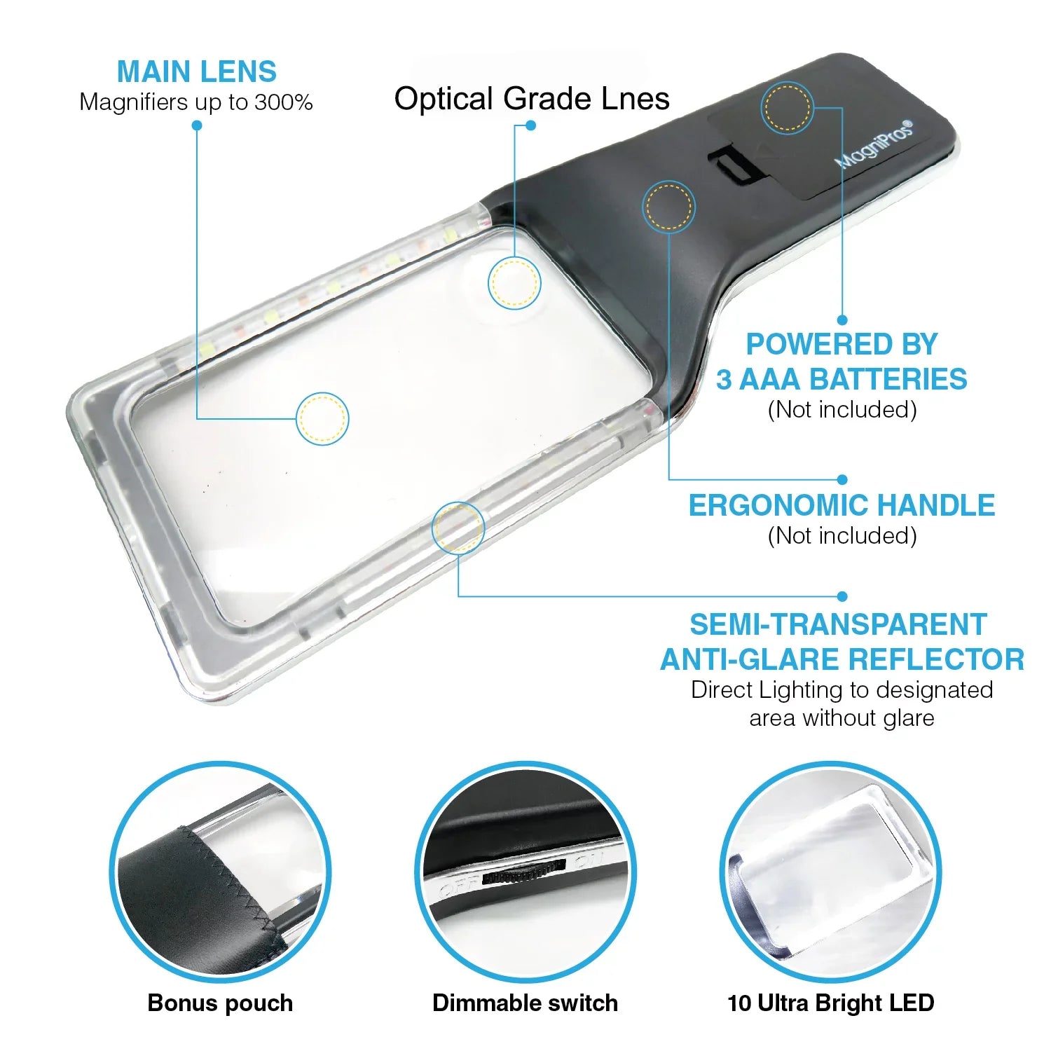 Stylish 4X Large Magnifying Glass with [10 Anti-Glare & Fully Dimmable LEDs]-Evenly Lit Viewing Area-The Best Lighted Magnifier for Reading Small Fonts, Low Vision Seniors, Macular Degeneration