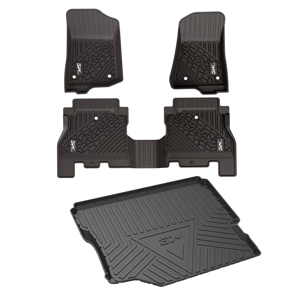 3W Floor Mats&Cargo Liner for Jeep Wrangler JL 2018-2021 with subwoofer - All Weather Floor Liners White Logo &Trunk mats for Jeep Wrangler JL Unlimited 4-Door,Black - Exclusive Design