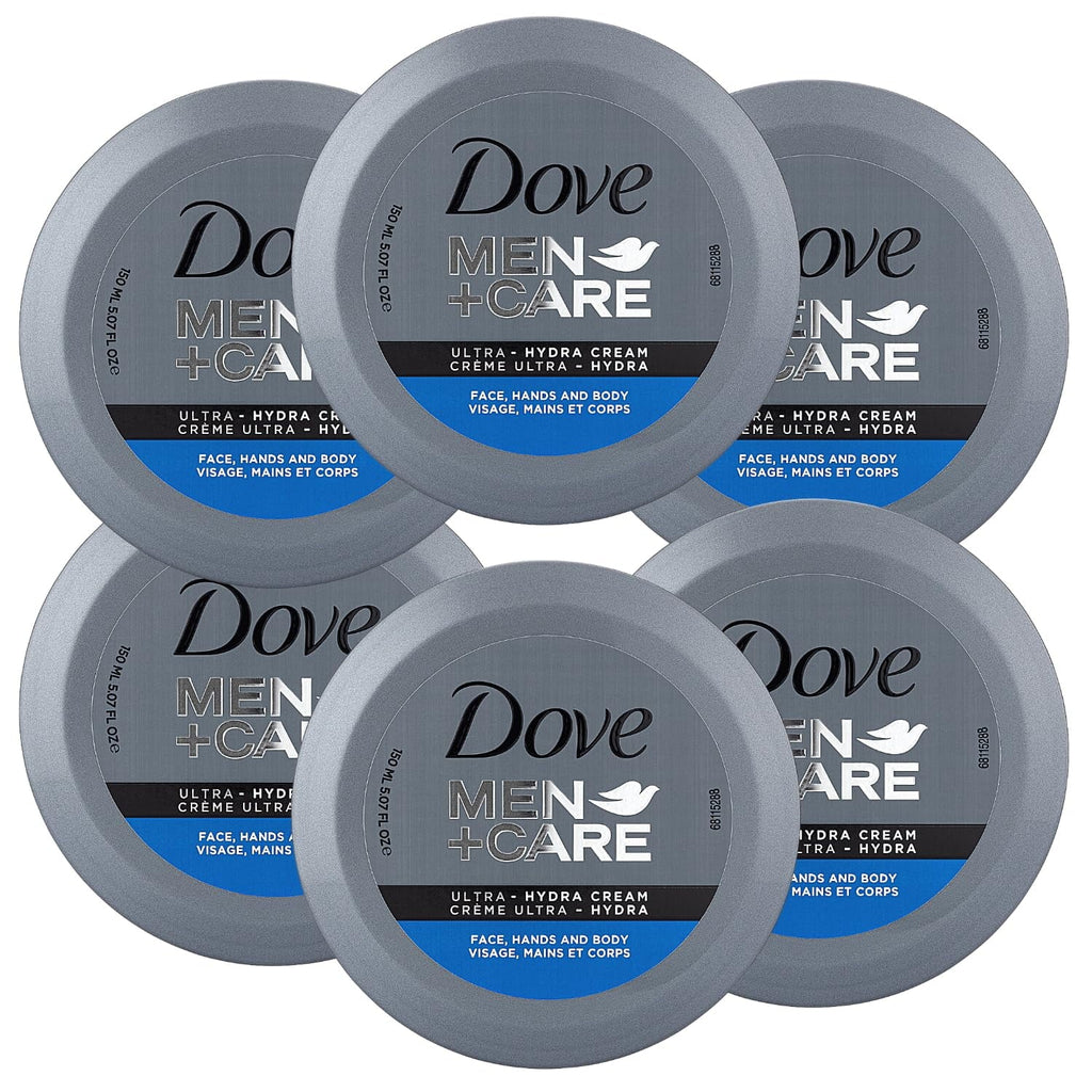 Dove Men+Care Ultra Hydra Cream, Face, Hands And Body Care, All Skin Types, 6 Pack Of 5.07 Oz Each.