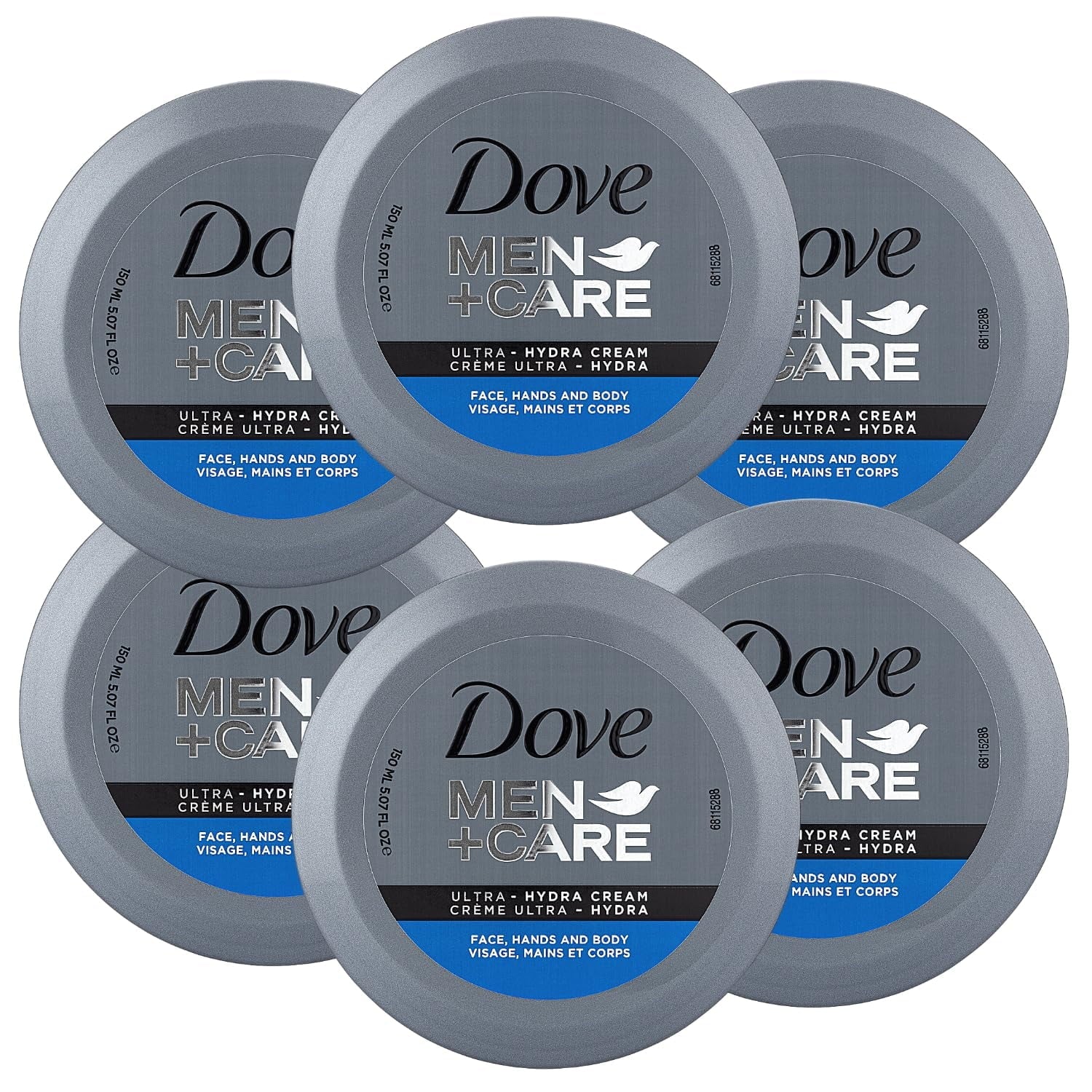 Dove Men+Care Ultra Hydra Cream, Face, Hands And Body Care, All Skin Types, 6 Pack Of 5.07 Oz Each.