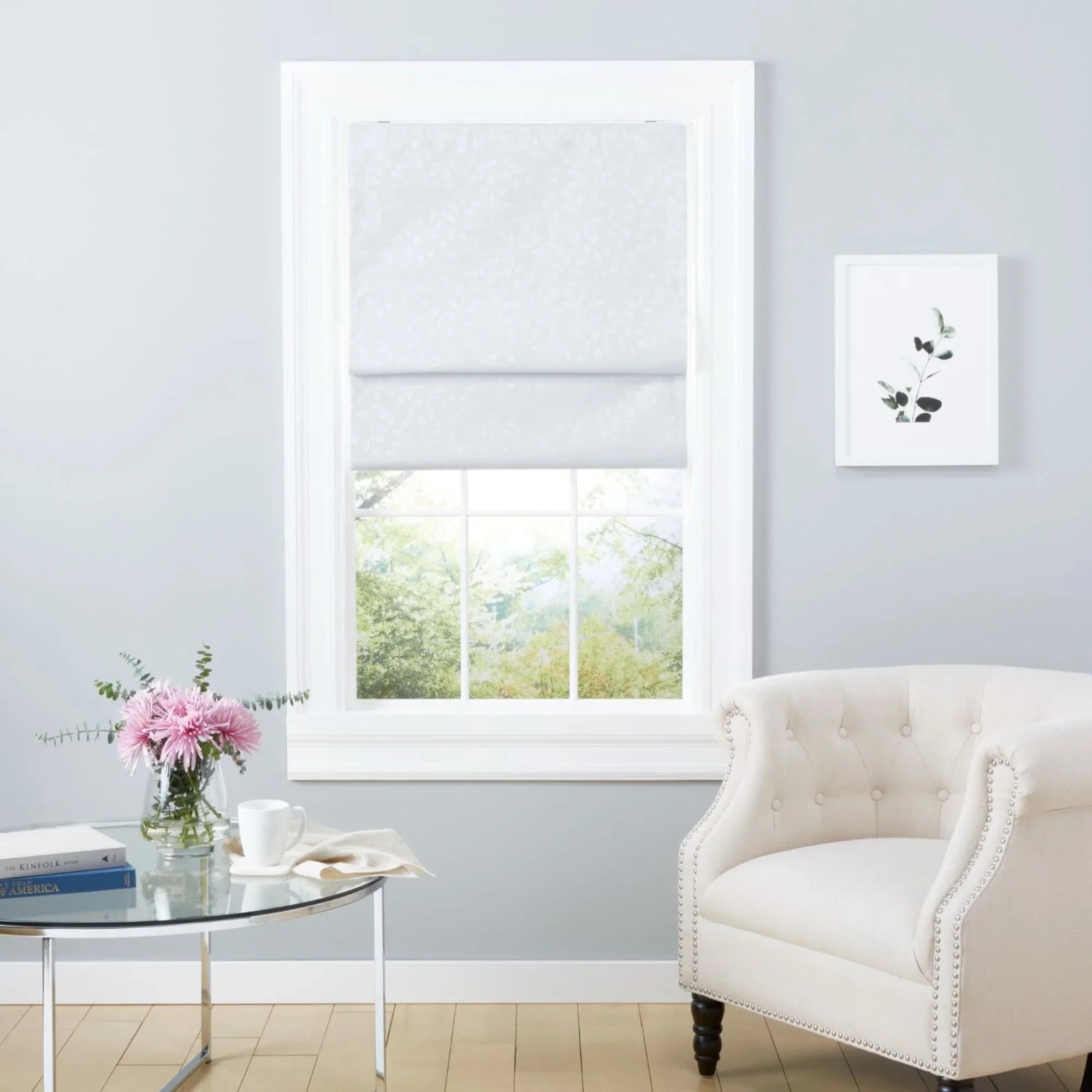 Exclusive Home Bolan Botanical Total Blackout Roman Shade, 27"x 64", White - Exclusive Design