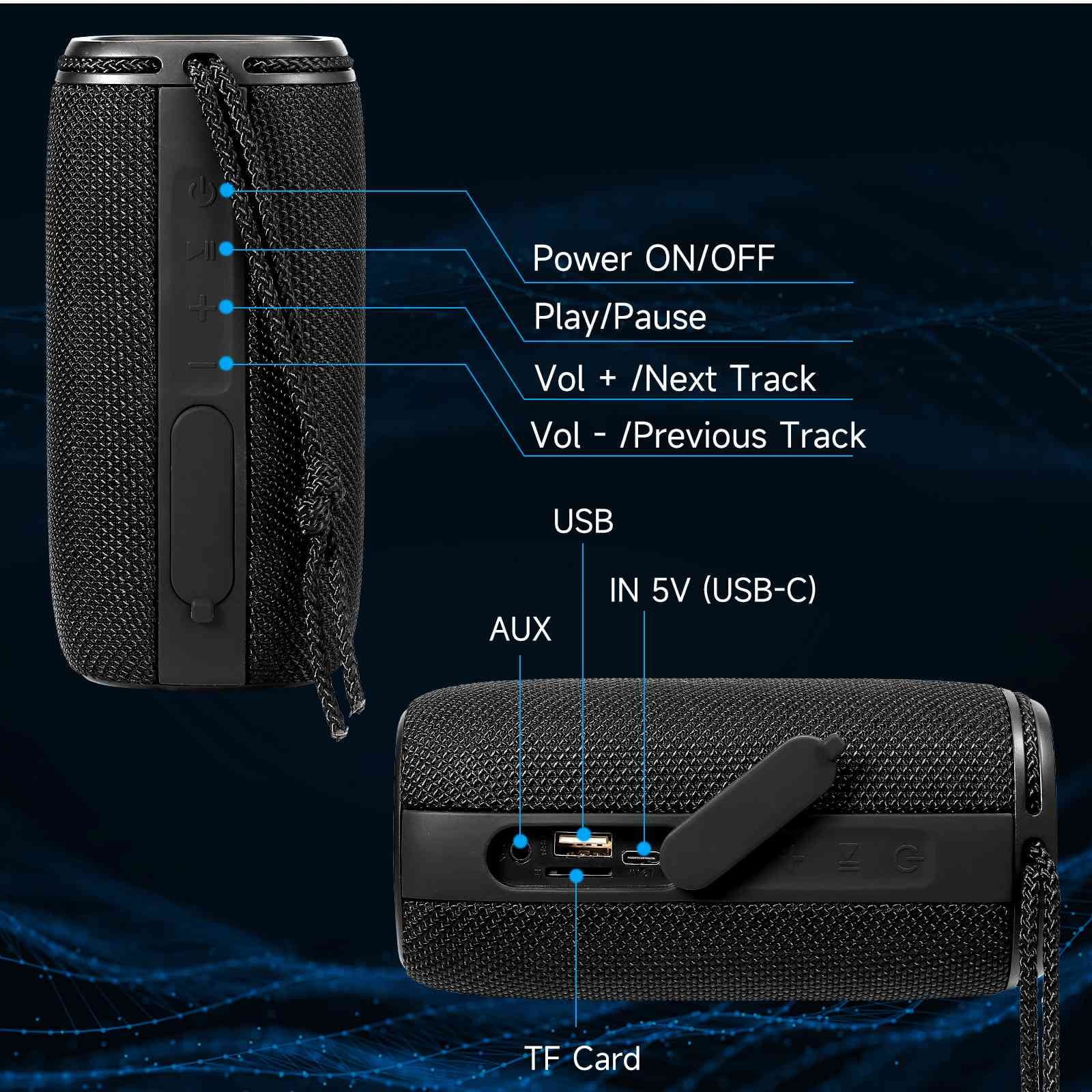 UrbanX X808 Bluetooth Speaker, IPX5 Waterproof Speakers 360Â° HD Surround Sound with Punchy Bass, True Wireless Pairing, BT5.3, Portable Speaker for LG W41+ - Black