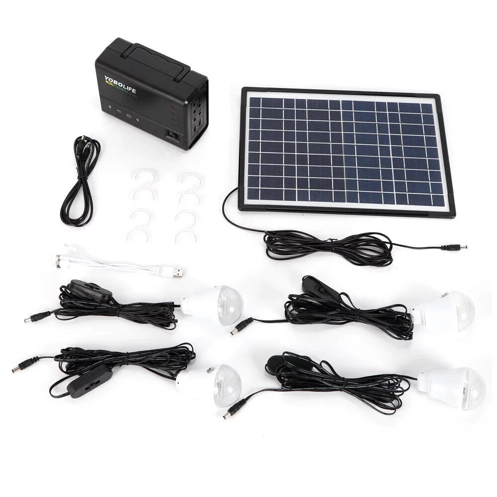 Stylish Portable Solar Power Generator Kit, Power Station with Solar Panel with 4 LED Lights for Outdoor Camping