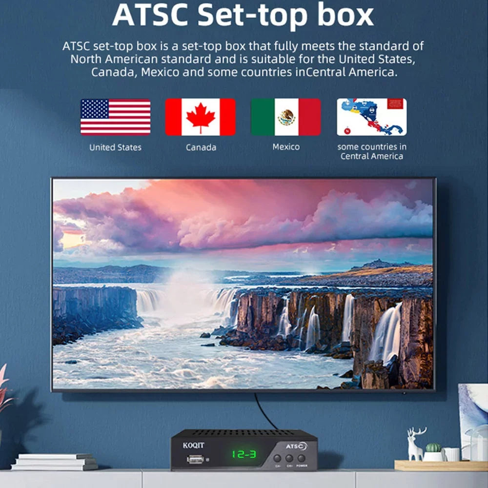 Stylish ATSC TV Tuner Digital Converter Box Recorders tv to USB, Multimedia Box, Digital Clock 12/24 Hours, OTA Analog to Digital, Coax to HDMI Set Top Box