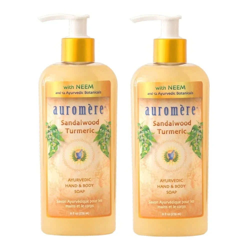 Auromere Ayurvedic Liquid Soap, Sandalwood Turmeric - With Neem And Coconut Oil, Vegan, Cruelty Free, Natural, Non Gmo, Paraben-Free, Gluten-Free - 8Oz (Pack Of 2).