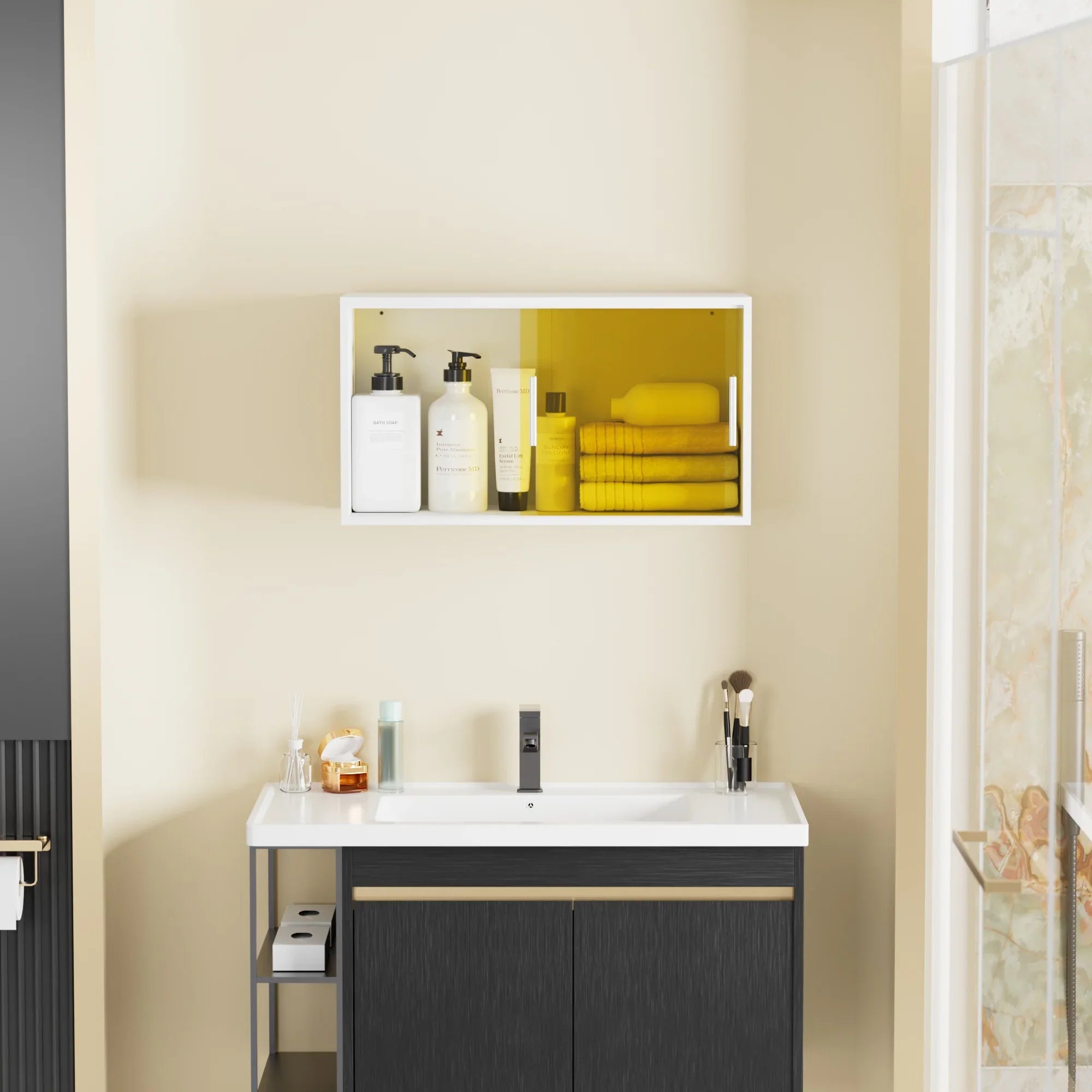 Stylish VECELO Bathroom Cabinet Wall Mounted, Multipurpose Storage Cabinet with Acrylic Sliding Doors for Bathroom Kitchen Living Room, White