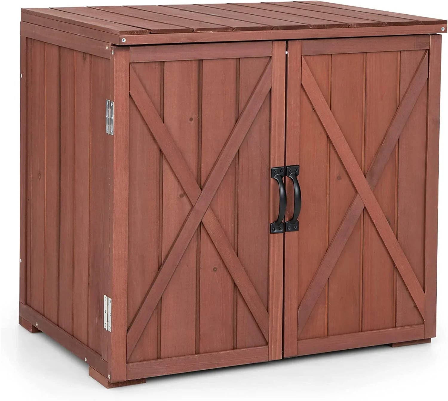 30" Outdoor Storage Box, Wooden Storage Deck Box W/Spacious Inner Space & Countertop, Tool Storage Cabinet for Backyard Garden Porch, Easy Assembly, 30" x 22" x 28.5" (Brown) - Exclusive Design