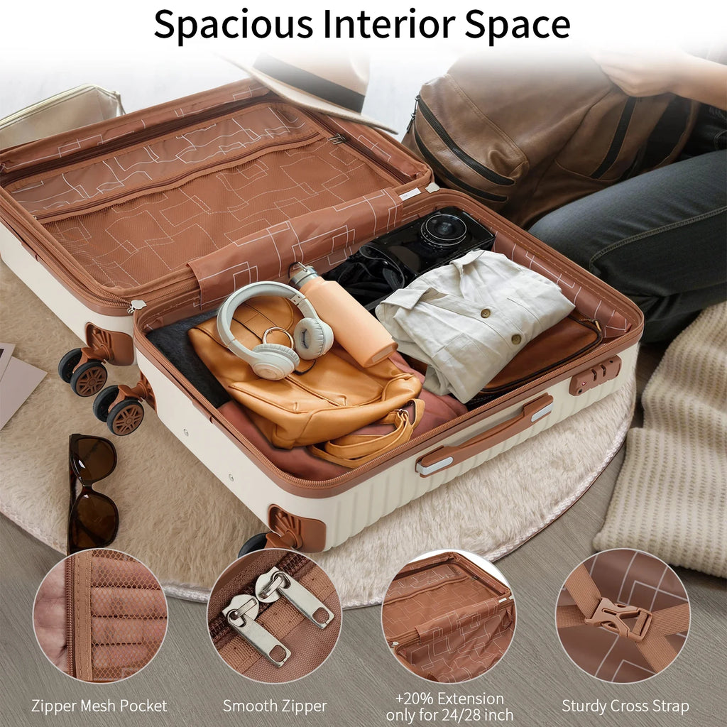 4 Piece Luggage Set Suitcase Set, ABS Hard Shell Lightweight Expandable Travel Luggage with 4 Packing Cubes, TSA Lock, Suitcases With Spinner Wheels for Men Women 16''20''24''28''