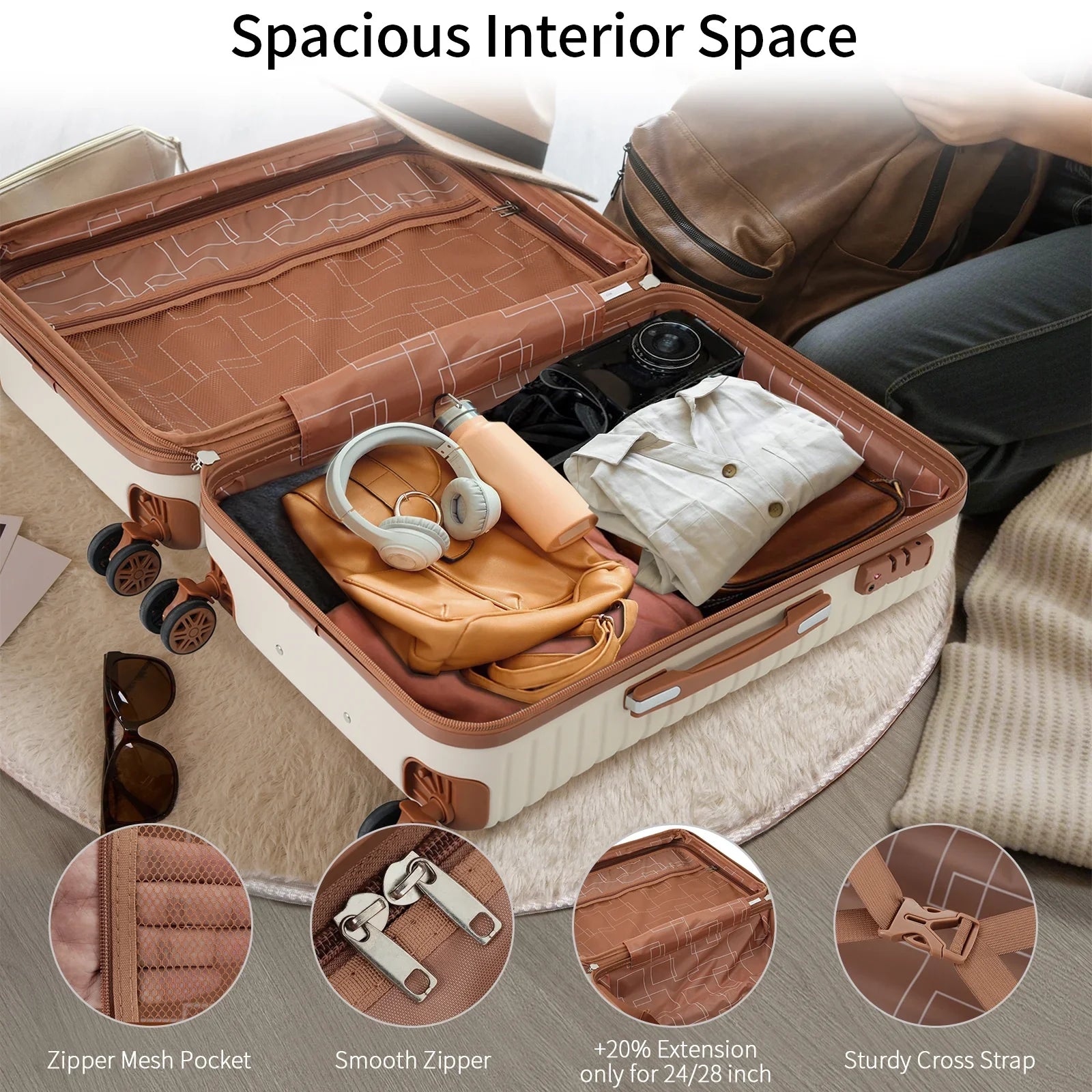 4 Piece Luggage Set Suitcase Set, ABS Hard Shell Lightweight Expandable Travel Luggage with 4 Packing Cubes, TSA Lock, Suitcases With Spinner Wheels for Men Women 16''20''24''28''