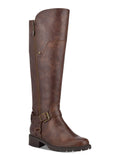 GBG Womens Brown 1/2" Platform Stretch Gore Padded Zipper Accent Buckle Accent Tealin Round Toe Block Heel Zip-Up Riding Boot 6 M - Exclusive Design
