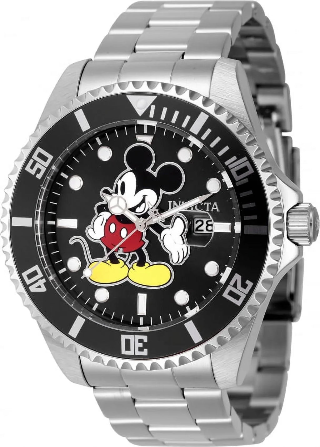 Stylish Invicta Men's Disney Mickey Mouse Black Yellow Dial limited Edition Stainless Steel Quartz Watch
