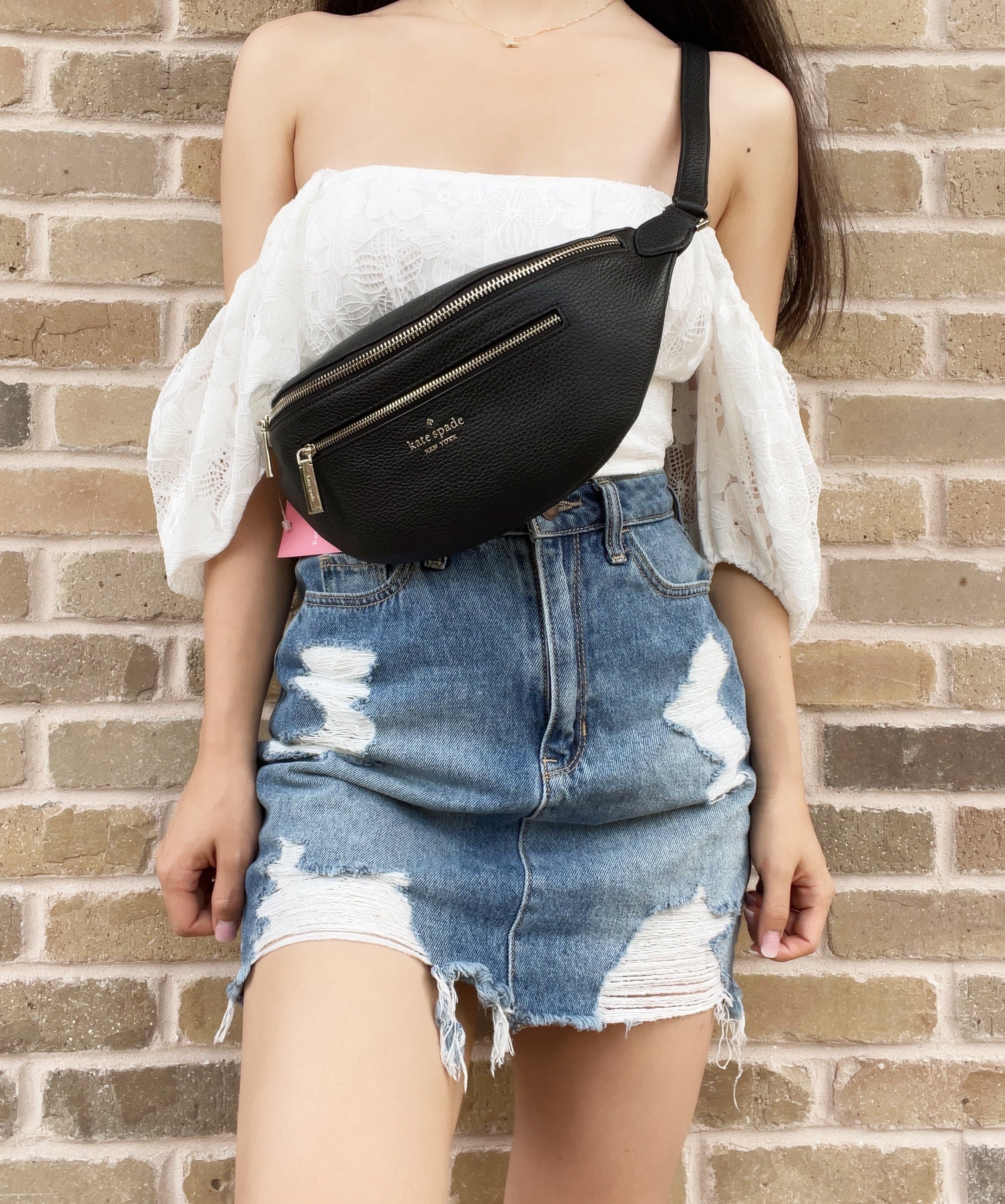 Stylish Kate Spade Leila Waist Bag Fannypack Black Pebbled Leather
