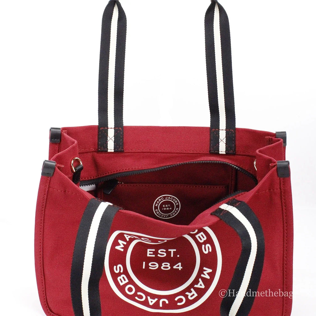 Marc Jacobs Medium Savvy Red Canvas Fabric Shoulder Convertible Tote Purse Bag - Exclusive Design