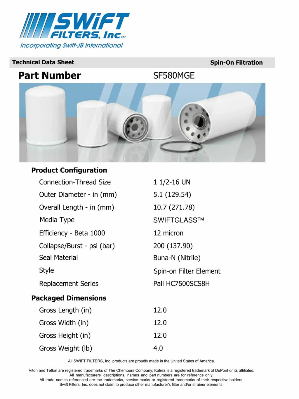 Direct Interchange for FLEETGUARD HF6809in-On Filter Element Microglass Construction 12 Micron - Exclusive Design