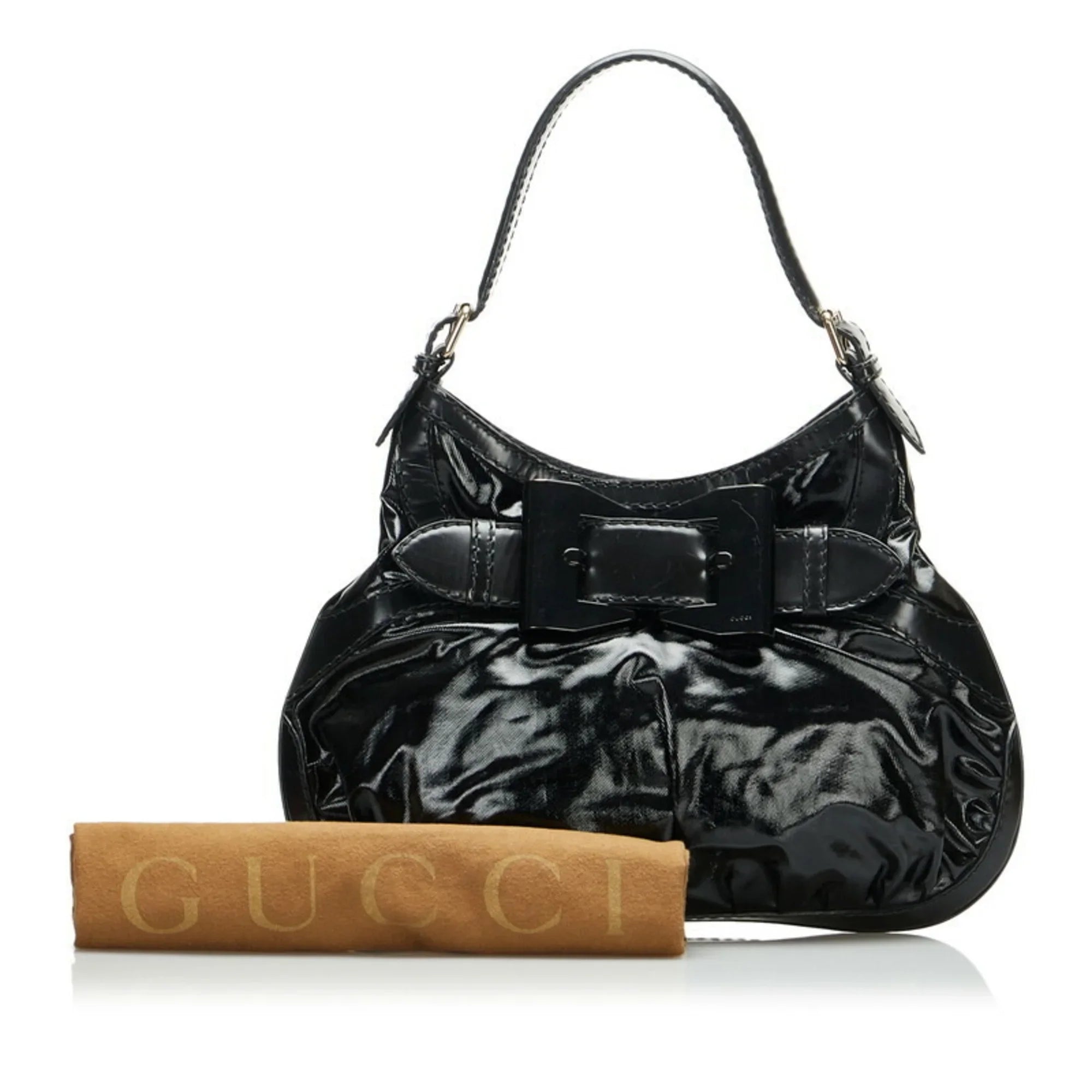 Pre-Owned Gucci Ribbon Handbag Hobo Bag 189885 Black Patent Leather Ladies GUCCI (Good)