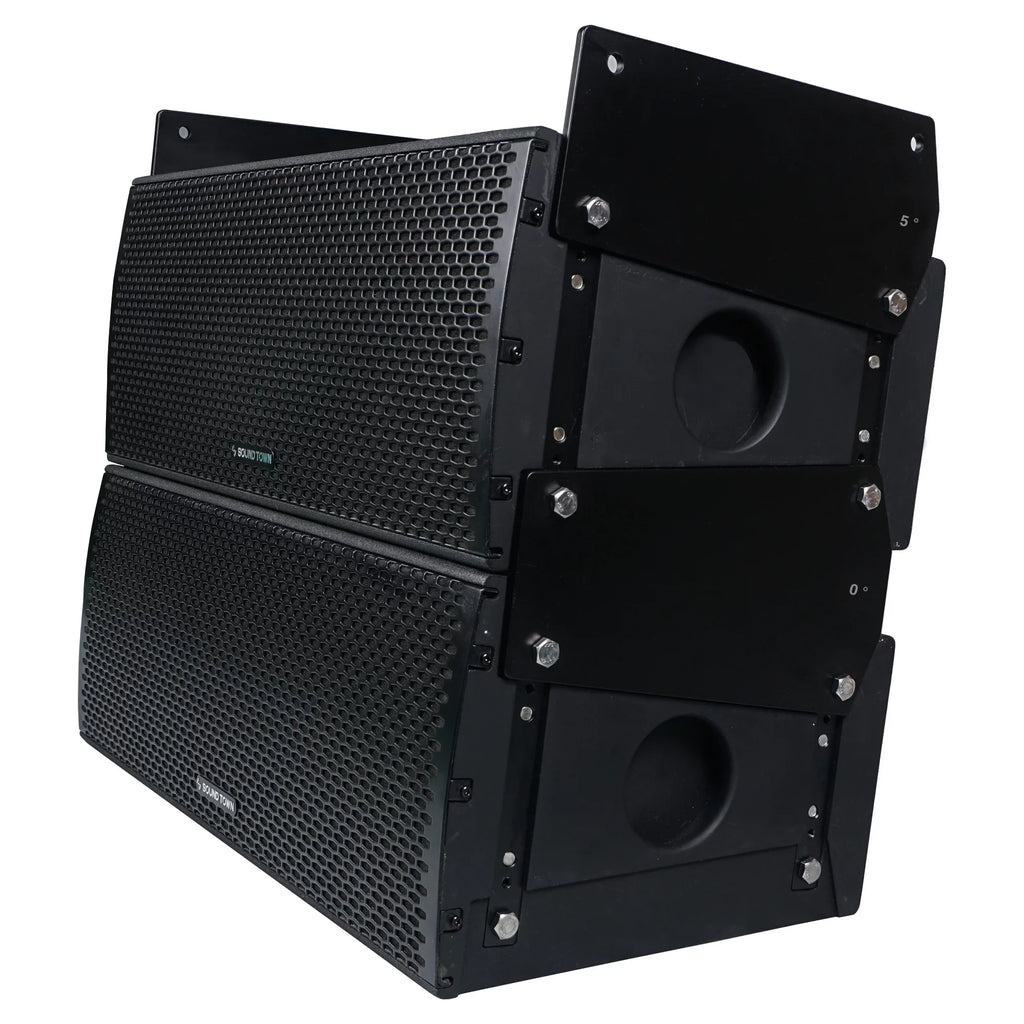 Sound Town All-Weather 4 x Dual 8â Water-Resistant Passive Line Array System with 3â Titanium Compression Drivers, Full Range/Bi-amp Switchable, Black (ZETHUS-IP208X4)