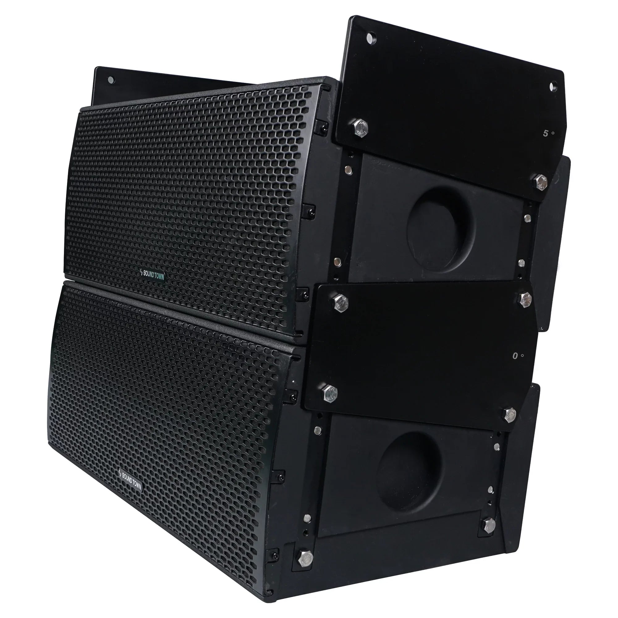 Sound Town All-Weather 4 x Dual 8â Water-Resistant Passive Line Array System with 3â Titanium Compression Drivers, Full Range/Bi-amp Switchable, Black (ZETHUS-IP208X4)