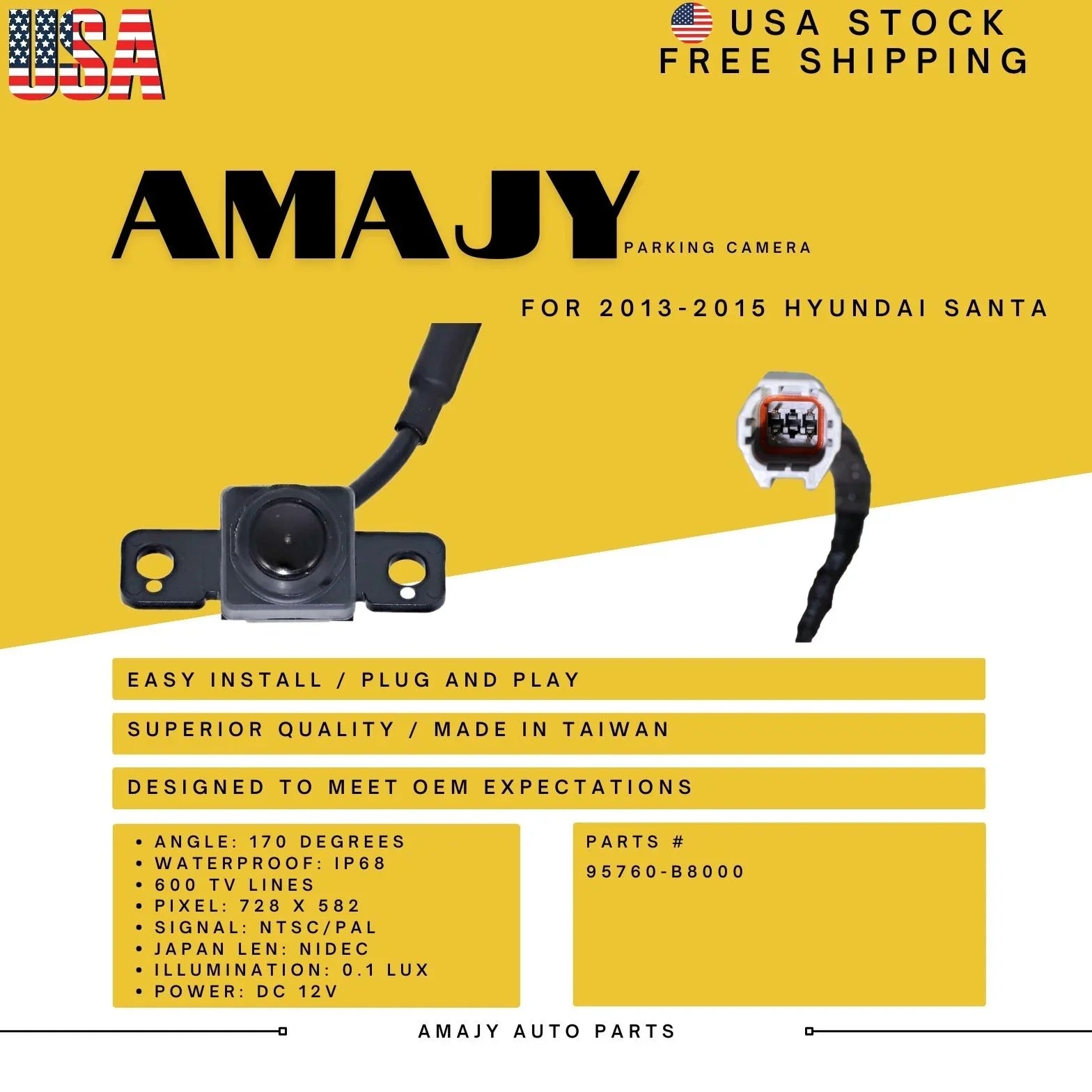 Backup Camera Replaces for 13-15 Hyundai Santa 95760-B8000 - Exclusive Design