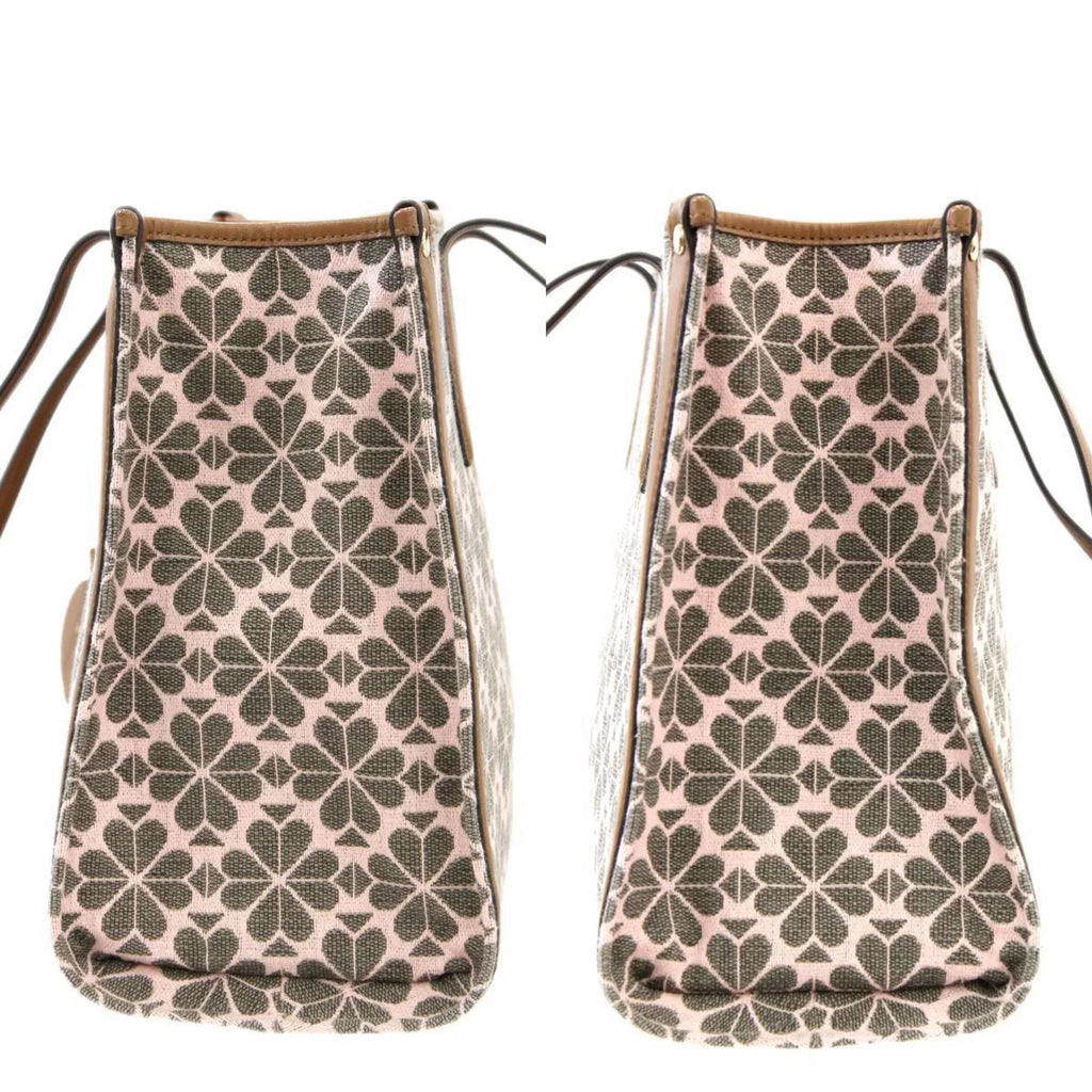 Stylish Pre-Owned Kate Spade spade flower collection tote bag shoulder jacquard leather pink x brown women's KS (Good)