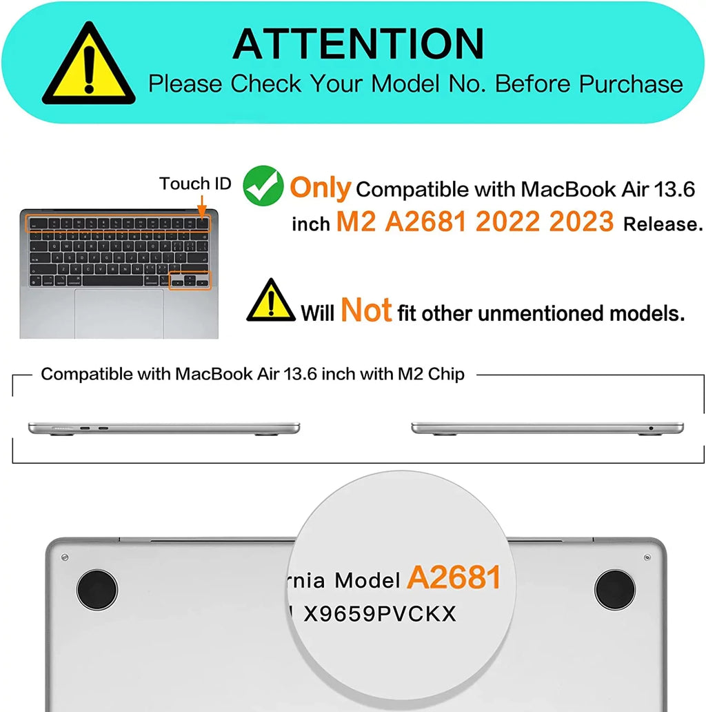 Compatible with Air 13.6 inch Case 2022 2023 Release A2681 M2 Chip Touch ID, Hard Shell