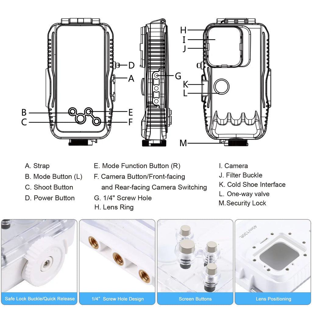 PULUZ 40M131ft Waterproof Phone Case Underwater Exploration Case Smartphone Underwater Housing Protective Case with Red Filter Neck Strap Cleaning Cloth Replacement for 14/ 14 / 13/ 13 / 12/ 12 P