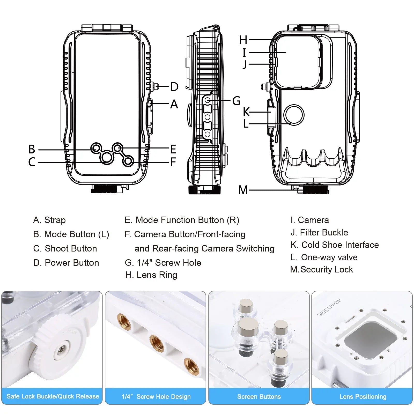 PULUZ 40M131ft Waterproof Phone Case Underwater Exploration Case Smartphone Underwater Housing Protective Case with Red Filter Neck Strap Cleaning Cloth Replacement for 14/ 14 / 13/ 13 / 12/ 12 P