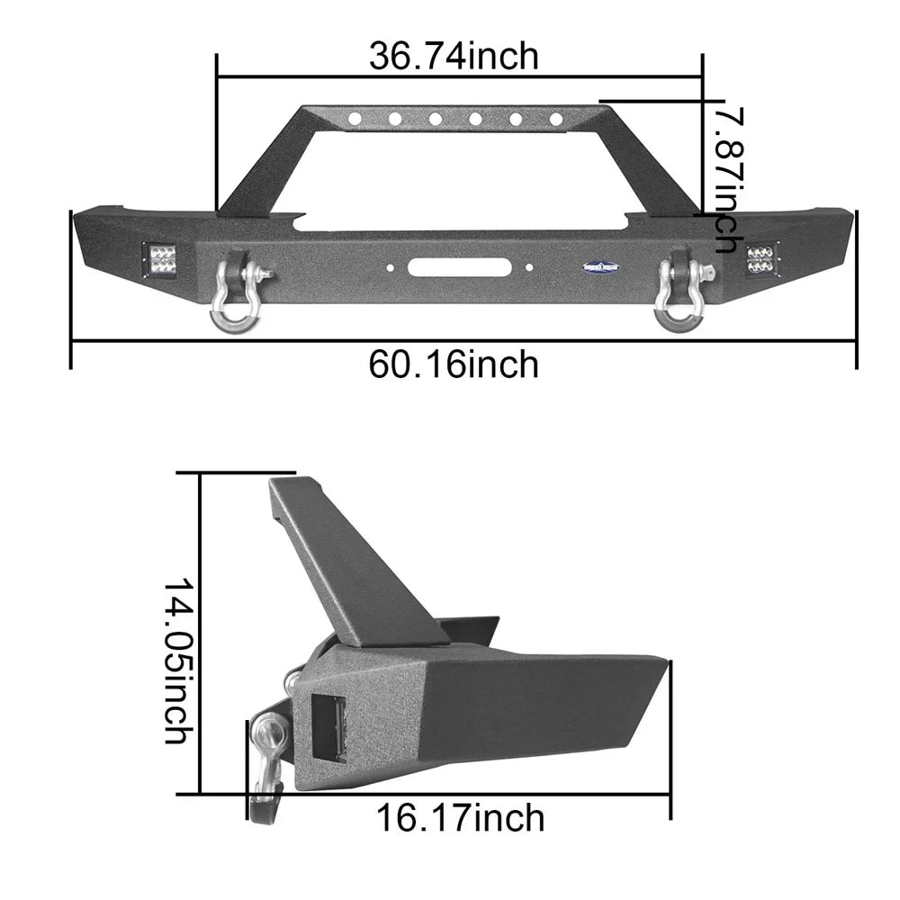 Hooke Road Fit Jeep Cherokee XJ 1984-2001 Steel Front Bumper W/ LED Spotlights & Winch Plate