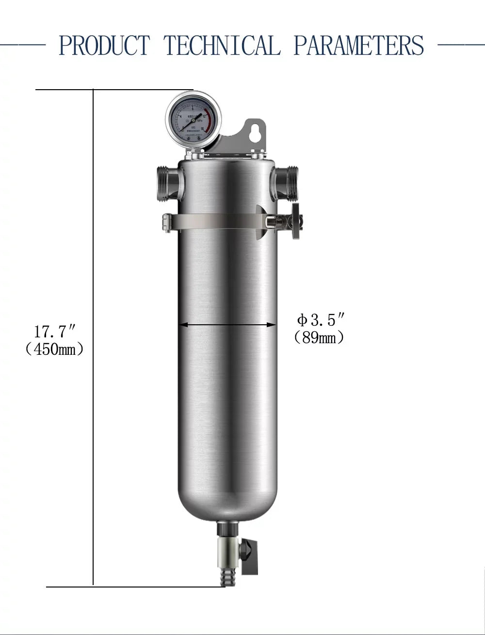 Stylish TECHTONGDA Front Water Filter Housing 10 inch Filter 1 inch NPT for Whole House Water Purification 304 Stainless Steel 8000L/h