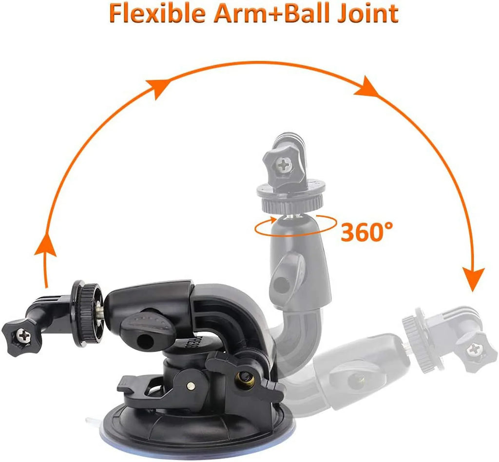 Heavy Duty Camera Car Windshield Mount with 1/4-20 Adapter for GoPro Hero Series and All Cameras - Exclusive Design