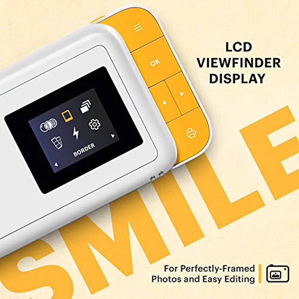 Stylish KODAK Smile Instant Print Digital Camera (White/Yellow) Photo Frames Bundle with Soft Case