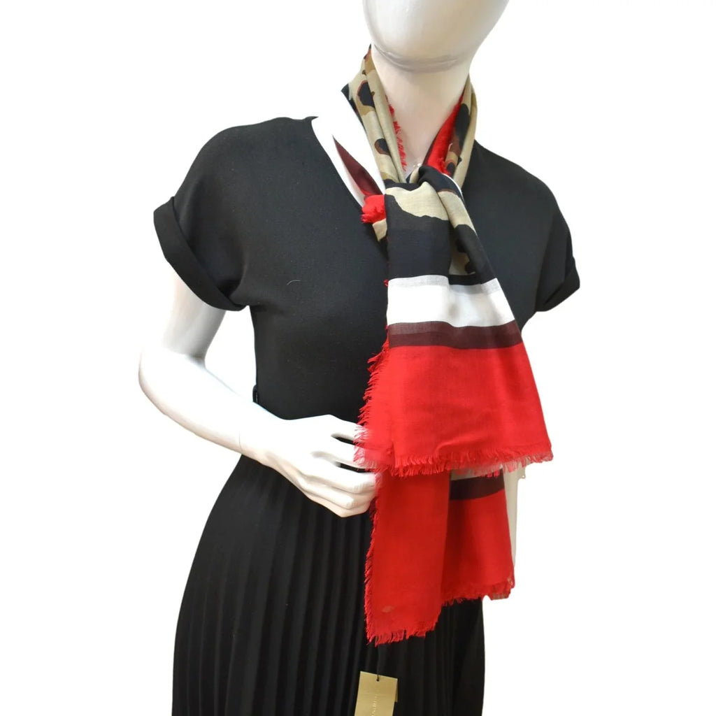 Stylish BURBERRY Leopard Print Multicolor Scarf Red