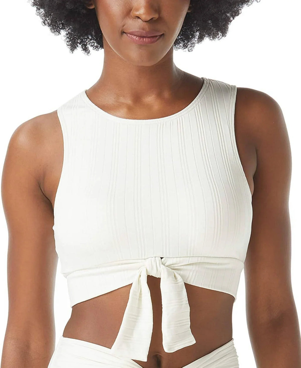 Vince Camuto Women's White Ribbed Tie-Front Bikini Top - Exclusive Design