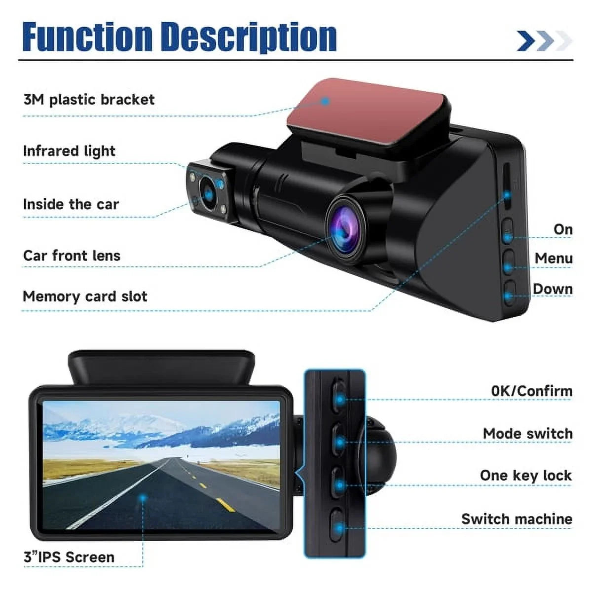 Stylish SYTHERS 1080P Dash Cam Front and Rear, 170Â° Wide Angle Dash Camera with Night Vision