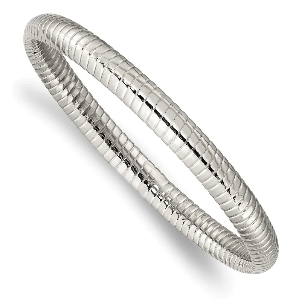 Stainless Steel Bracelet Bangle Women's 7 mm 8 in Chisel Polished and Textured Hollow