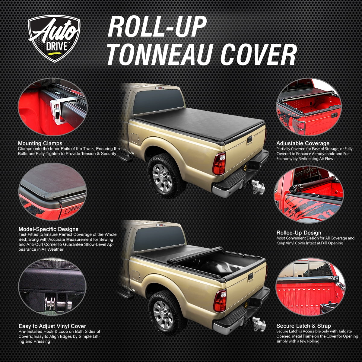 Auto Drive Soft Roll up Truck Bed Tonneau Cover Fits 07-21 Toyota Tundra 5.5Ft Bed - Exclusive Design