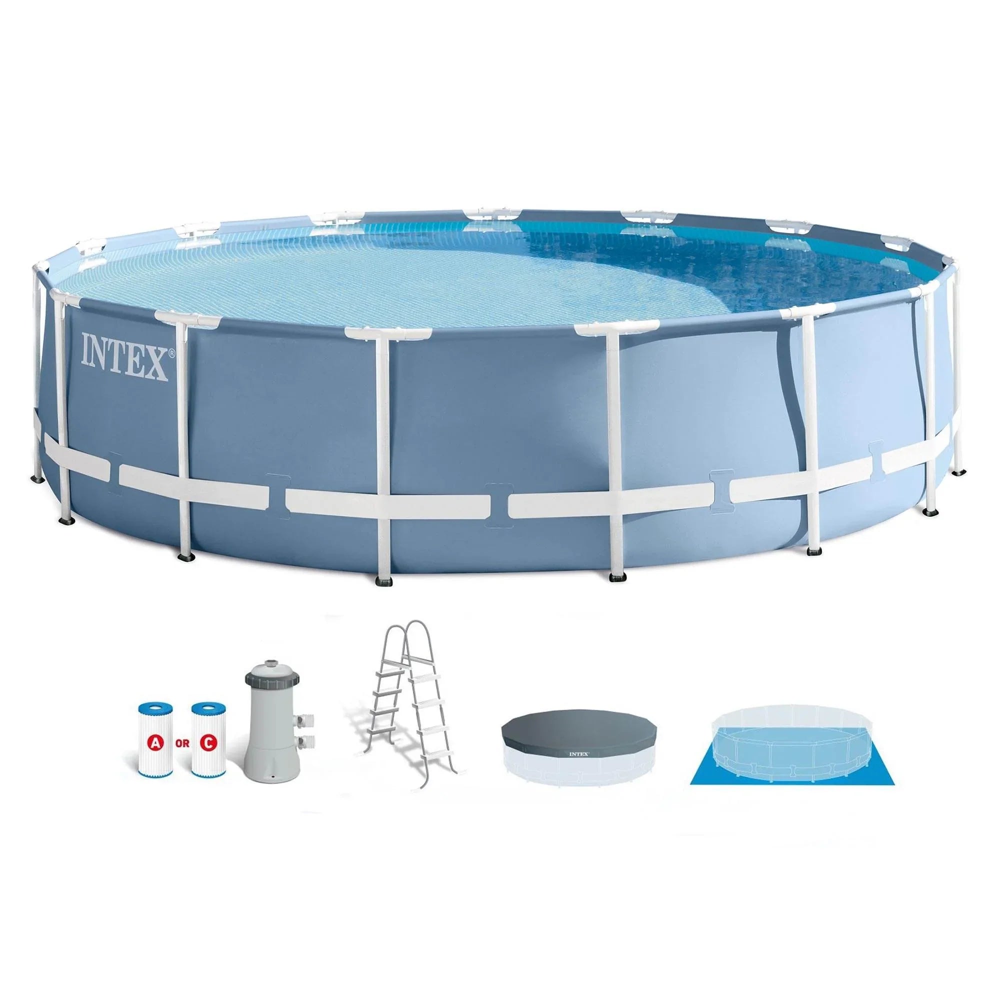 Intex 15ft x 15ft x 42in Prism Steel Frame Above Ground Swimming Pool Set & Pump - Exclusive Design