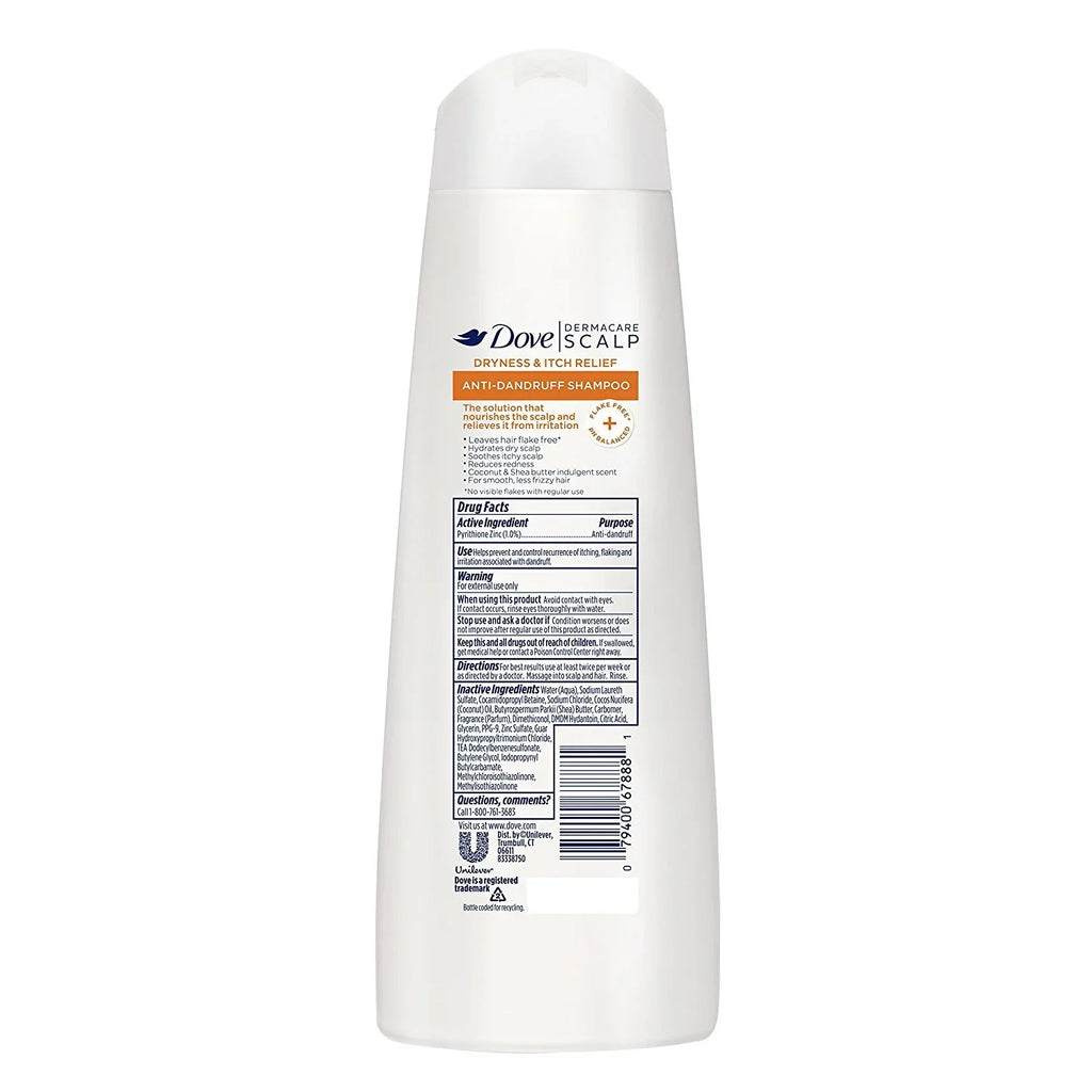 Stylish Dove Dermacare Scalp - Anti-Dandruff Shampoo - Dryness & Itch Relief - 12 Fl Oz (Pack Of 2)