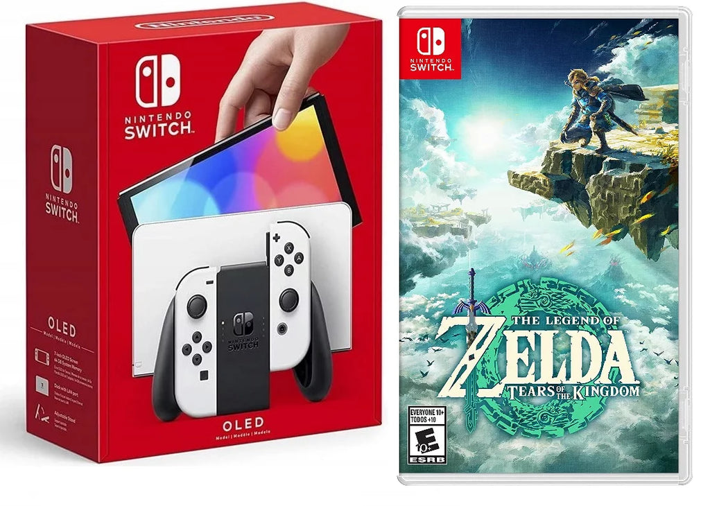 Stylish Nintendo Switch OLED White + Zelda Tears of the Kingdom Game