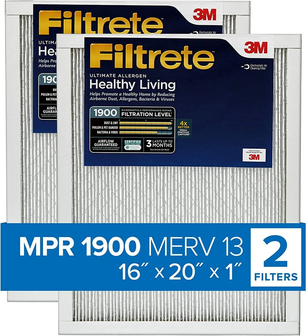Stylish Filtrete 16x20x1 Air Filter MPR 1900 MERV 13, Healthy Living Ultimate Allergen, 2-Pack exact dimensions 15.719 x 19.719 x 0.78