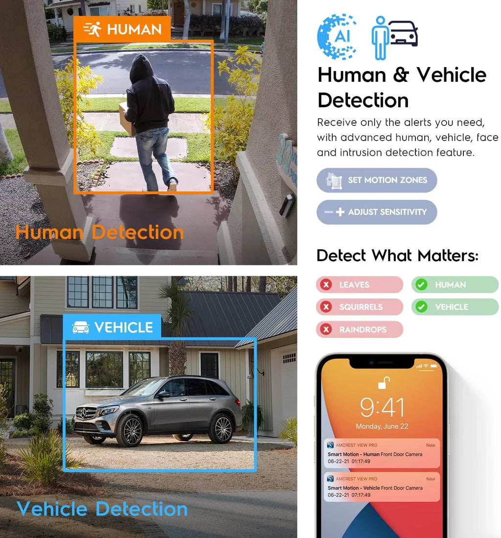 Amcrest 4K IP PoE AI Camera UltraHD 8MP Security Outdoor Camera, FOV 129Â°, 49ft Color Nightvision, Human & Vehicle Detection, IP67 Weatherproof, 4K (3840x2160) @15fps, Black, IP8M-2796EB-AI - Exclusive Design