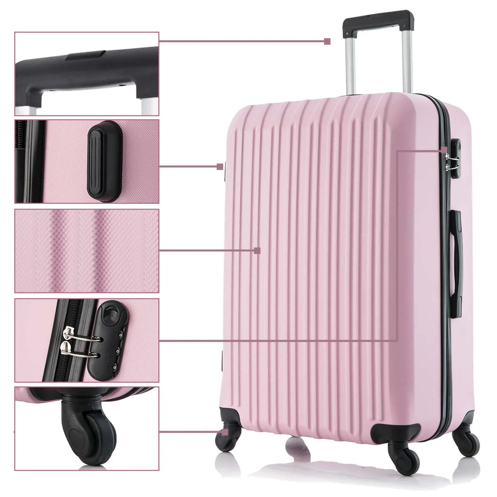 5 Piece Set Luggage Sets Suitcase ABS Hardshell Lampweight Spinner Wheels (16/20/24/28 inch) Pink