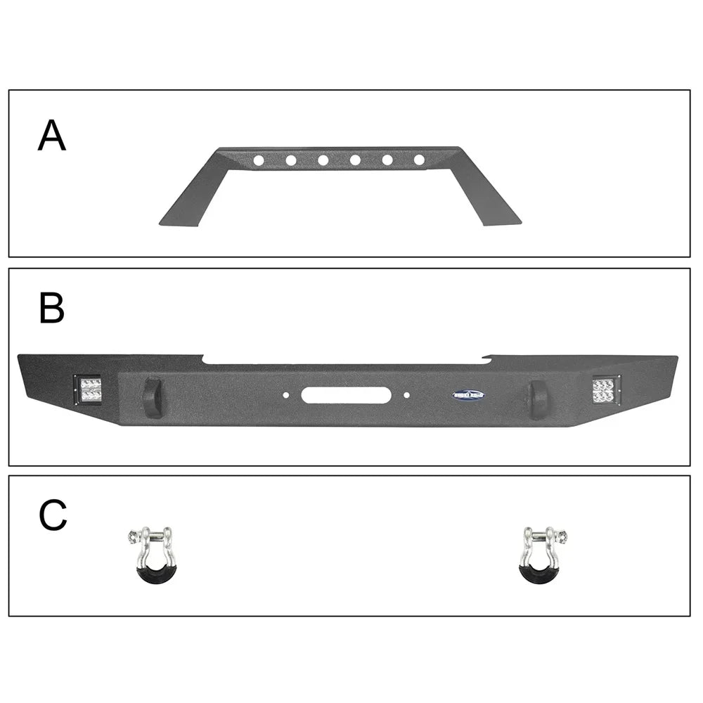 Hooke Road Fit Jeep Cherokee XJ 1984-2001 Steel Front Bumper W/ LED Spotlights & Winch Plate