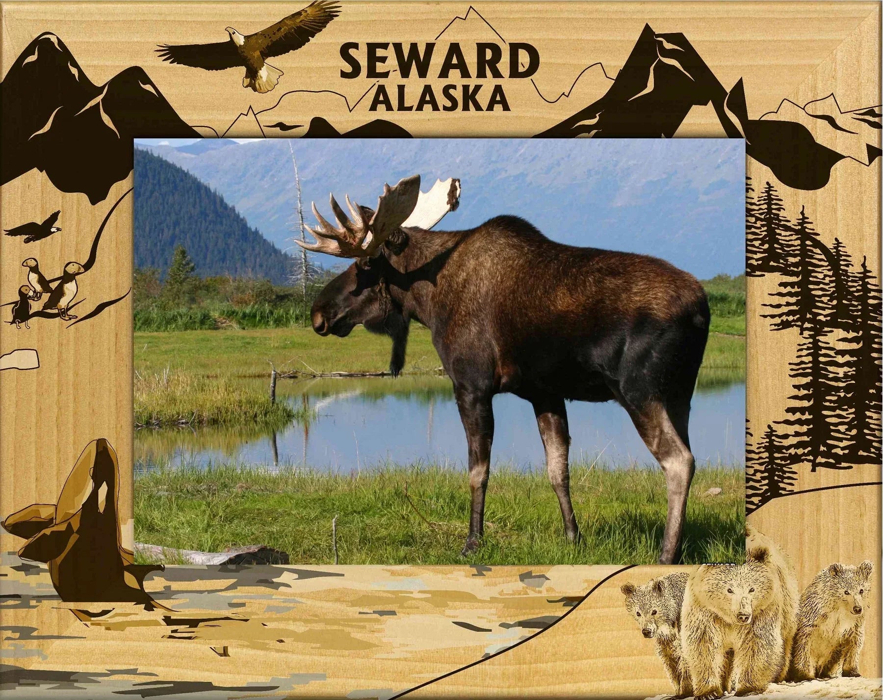 Seward Alaska Laser Engraved Wood Picture Frame (5 x 7) - Exclusive Design