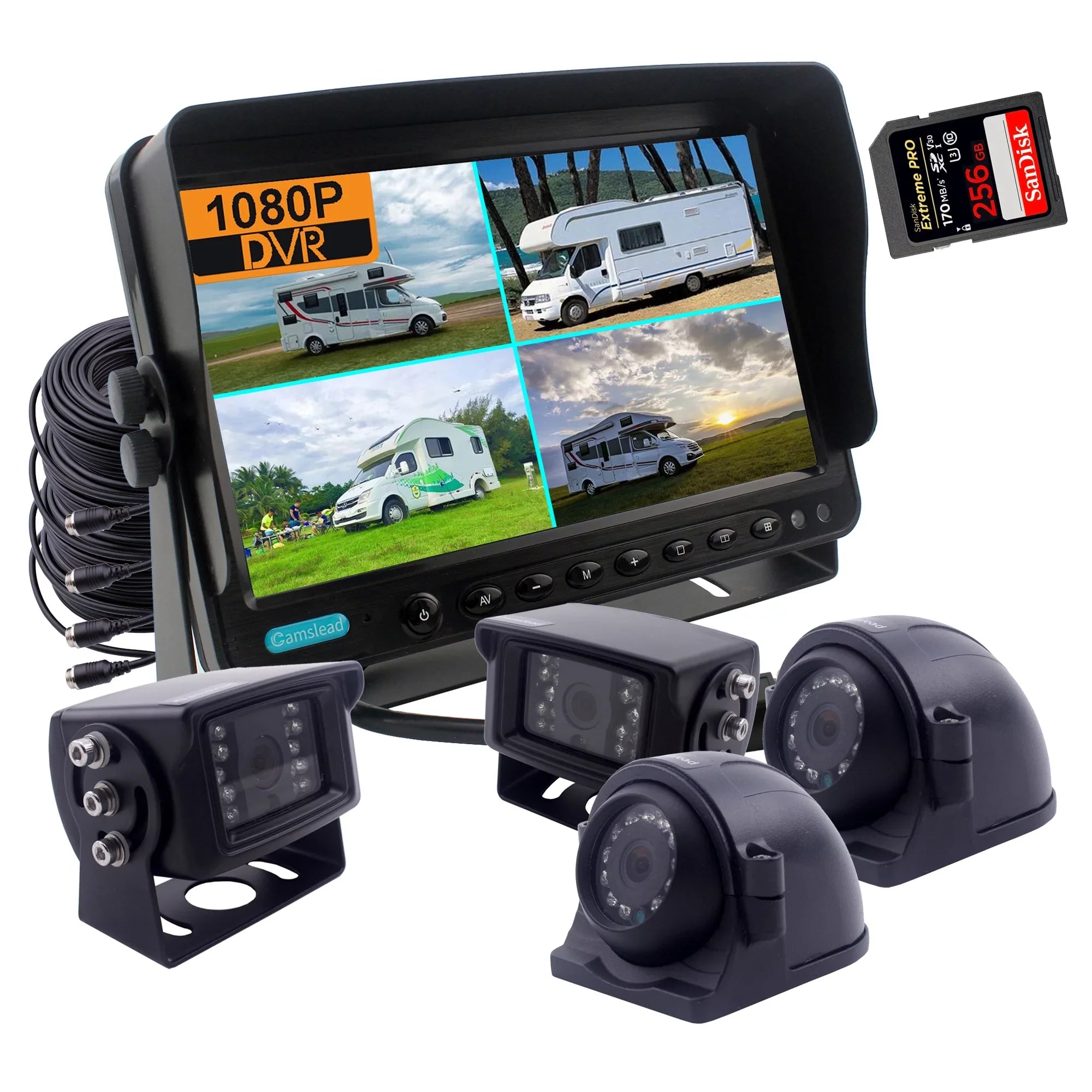 Stylish CAMSLEAD 7 Inch Monitor 1080P HD Rear View Camera System HD DVR Recorder Support 256GB SD Card 4CH Input Quad Split Screen 1080P Rear & Side Camera for Truck Trailer- mobile homes