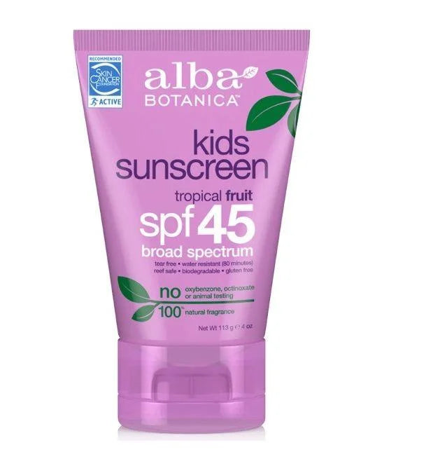 Stylish Alba Botanica, Kids Sunscreen, Tropical Fruit, SPF 45, 4 oz(Pack of 3)