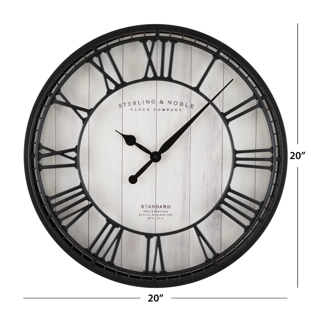 Stylish Better Homes & Gardens 20" Black and White Analog Round Raised Roman Numerals Grill Wall Clock