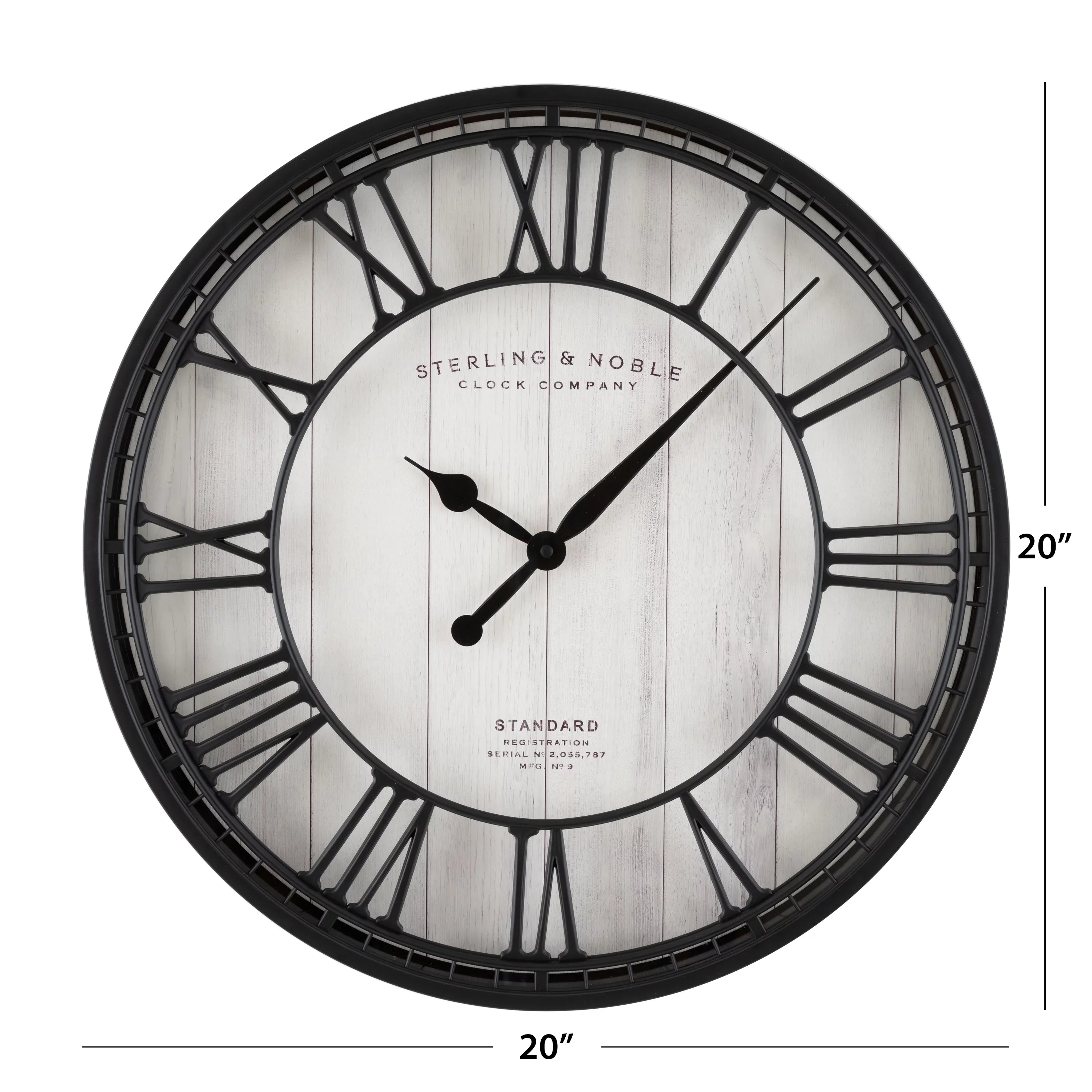Stylish Better Homes & Gardens 20" Black and White Analog Round Raised Roman Numerals Grill Wall Clock